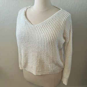 White Knit Sweater with Back Detail